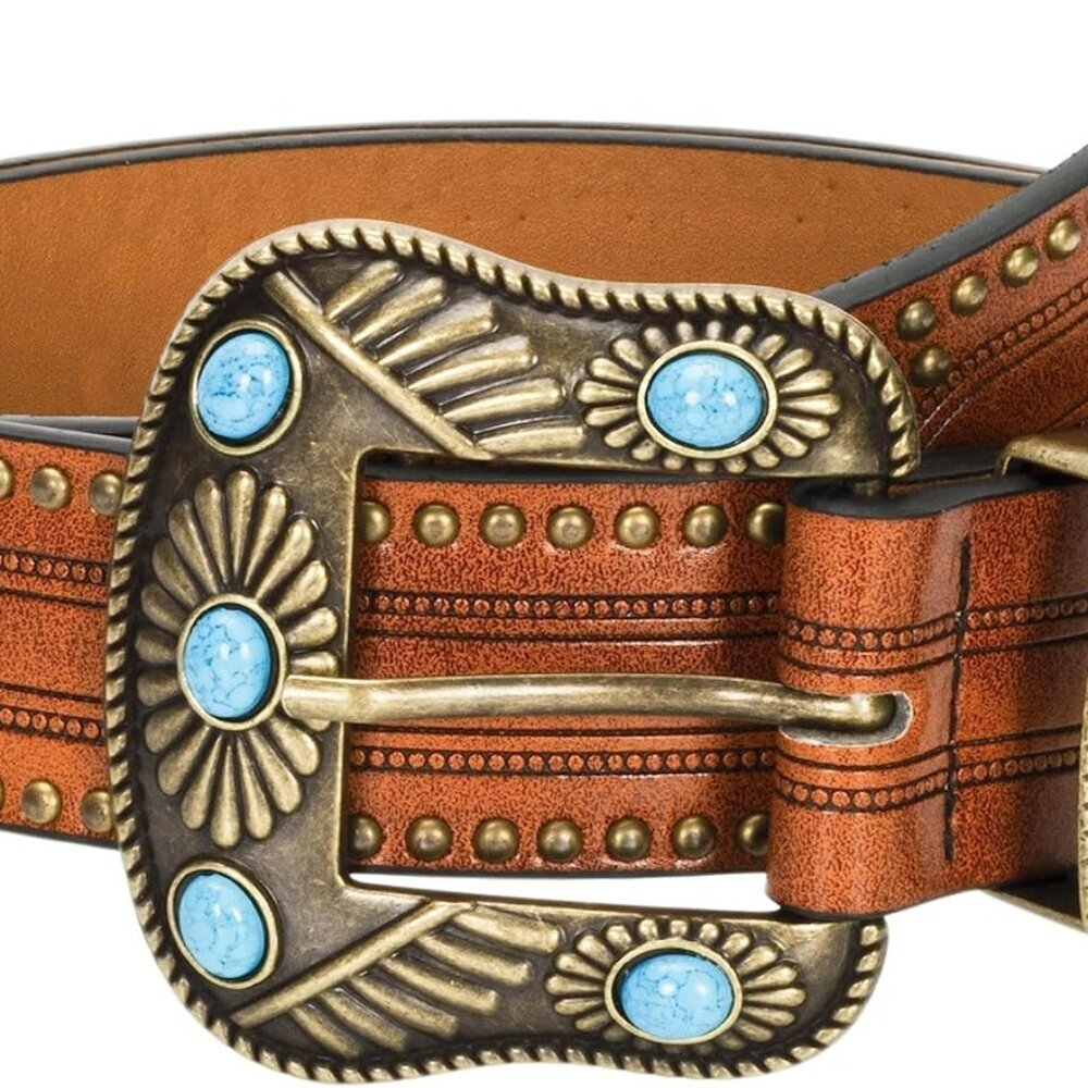 Adjustable Vintage Western-Belts For Women Men Engraved Buckle-Belts Cowboy-Cowg